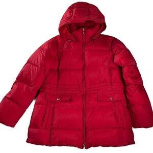 Lands’ End Red Down Puffer Coat‎ Hooded Quilted Warm Winter Jacket Women’s L